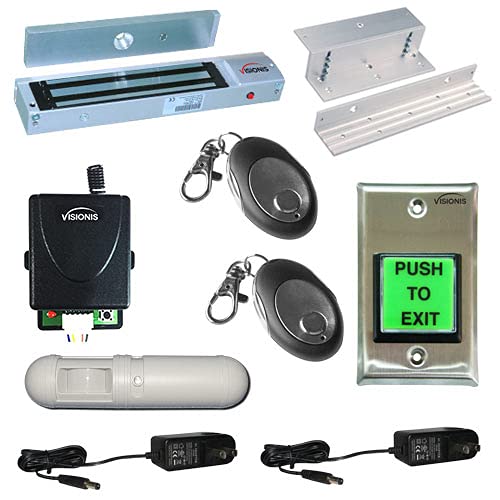 Visionis FPC-5355 One Door Access Control Outswinging Door 600lbs Electromagnetic Lock kit with Wireless Receiver Remote and PIR Kit