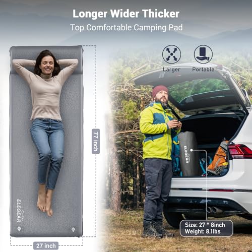 Self Inflating Sleeping Pad, 3.1'' Ultra-Thick Memory Foam Camping Mattress with Pillow D142