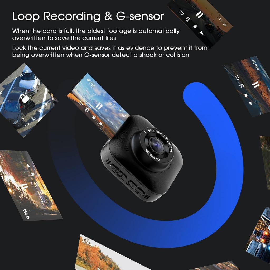4K/1080P Dual Dash Camera, Front and Rear, Wi-Fi, Night Vision, Parking Mode W825410
