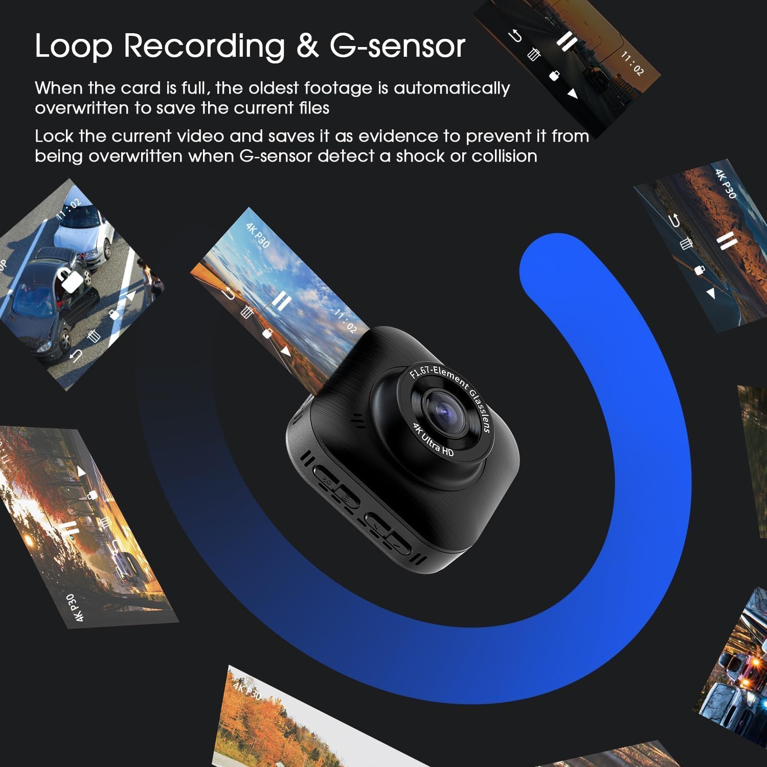 4K/1080P Dual Dash Camera, Front and Rear, Wi-Fi, Night Vision, Parking Mode W825410