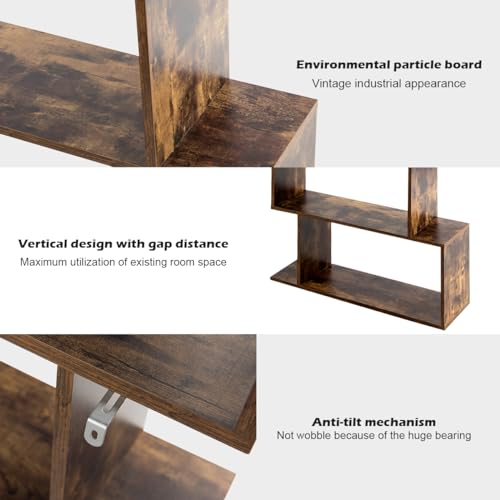 6-Tier Geometric Bookcase, Modern S-Shaped Storage Display Bookshelf, Anti-Toppling Device, Wooden Open Shelf G440024