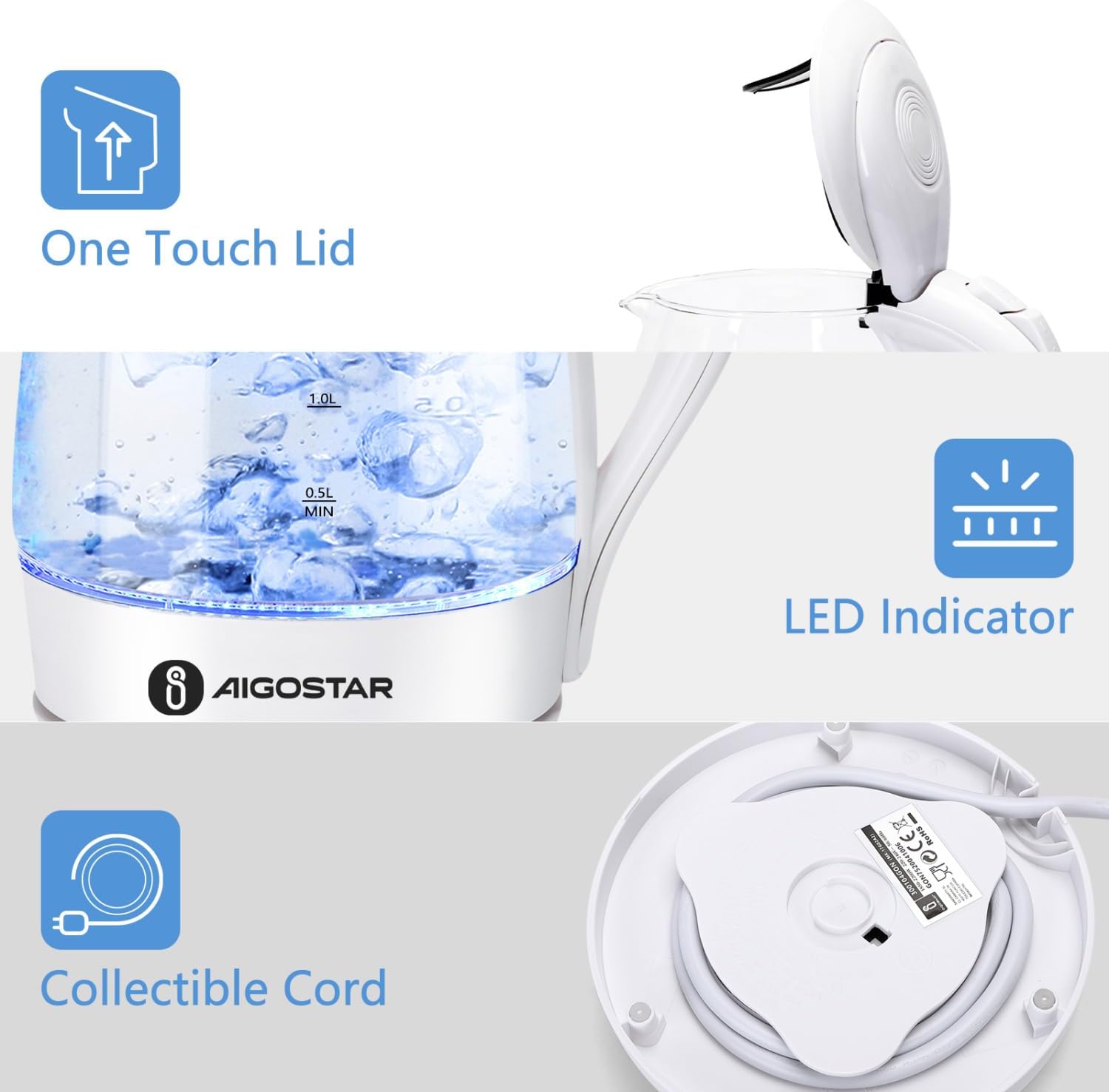 Electric Kettle 1.7L with LED Illuminated Glass and Stainless Steel Interior P499050
