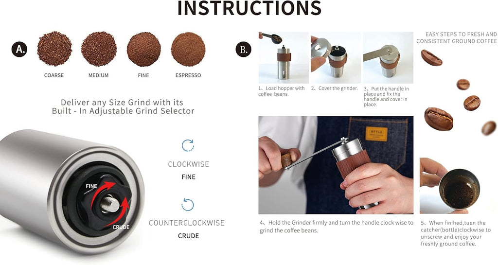 Manual Coffee Grinder, Portable, Adjustable, Stainless Steel X72848