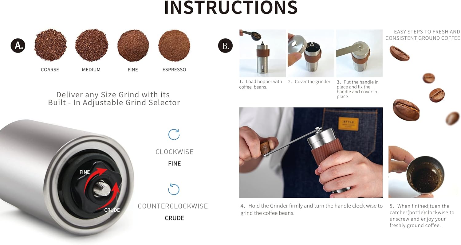 Manual Coffee Grinder, Portable, Adjustable, Stainless Steel X72848