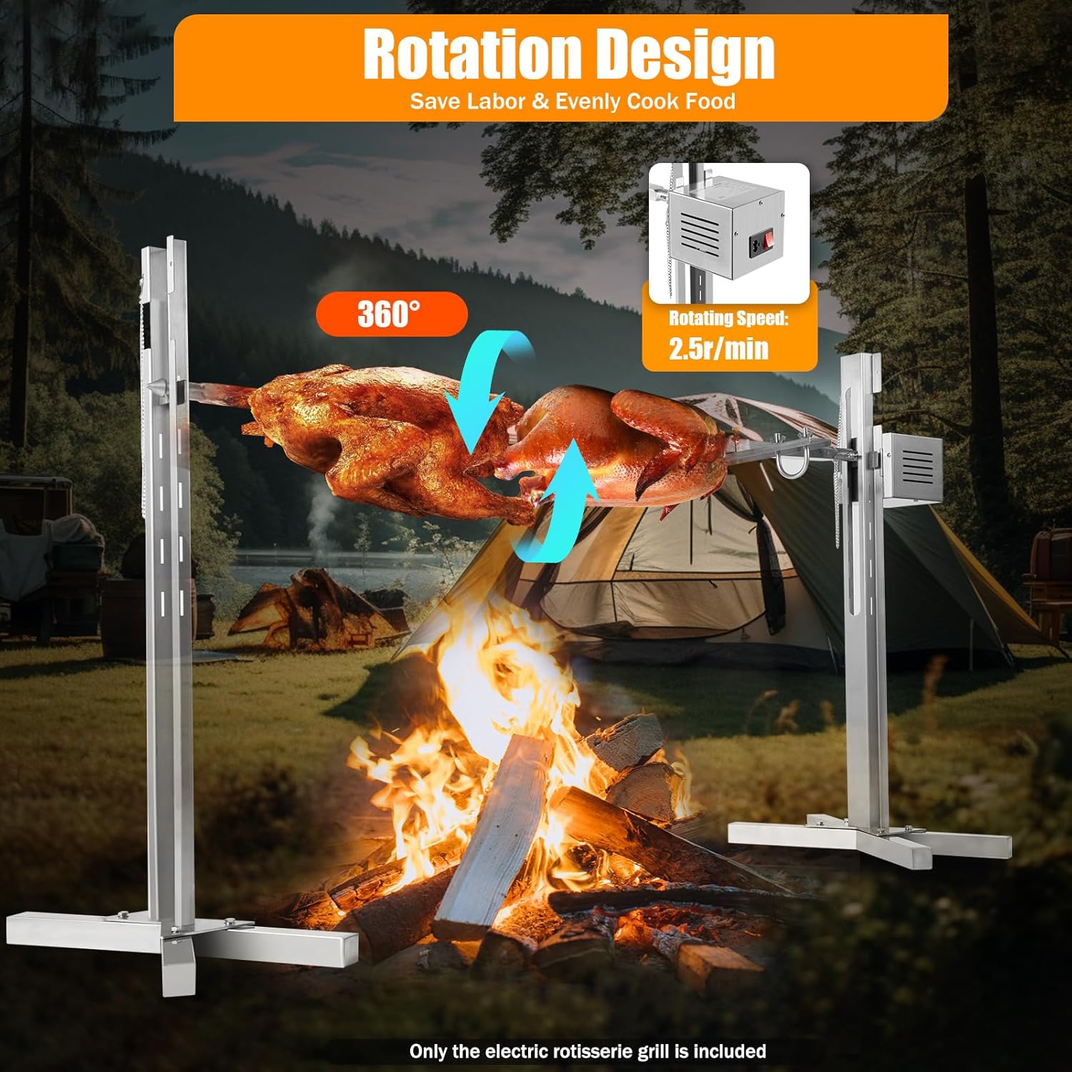 Electric Rotisserie Grill 88 Lbs Capacity, Pig Lamb Spit Roaster Stand with Adjustable Height X22834