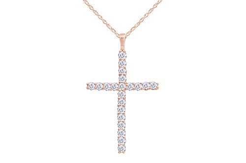 AFFY 0.30 Carat (Cttw) 14K Solid Gold Round Diamond Ladies Cross Pendant 1/3 CT (Silver Chain in cluded) Classic Divine Cross of Jesus Pendant Gift for Her I-J / I2-I3 Clarity