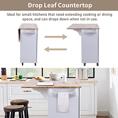 Kitchen Island with Drop Leaf on Wheels, 2 Doors & 3 Drawers, Grey Z23198