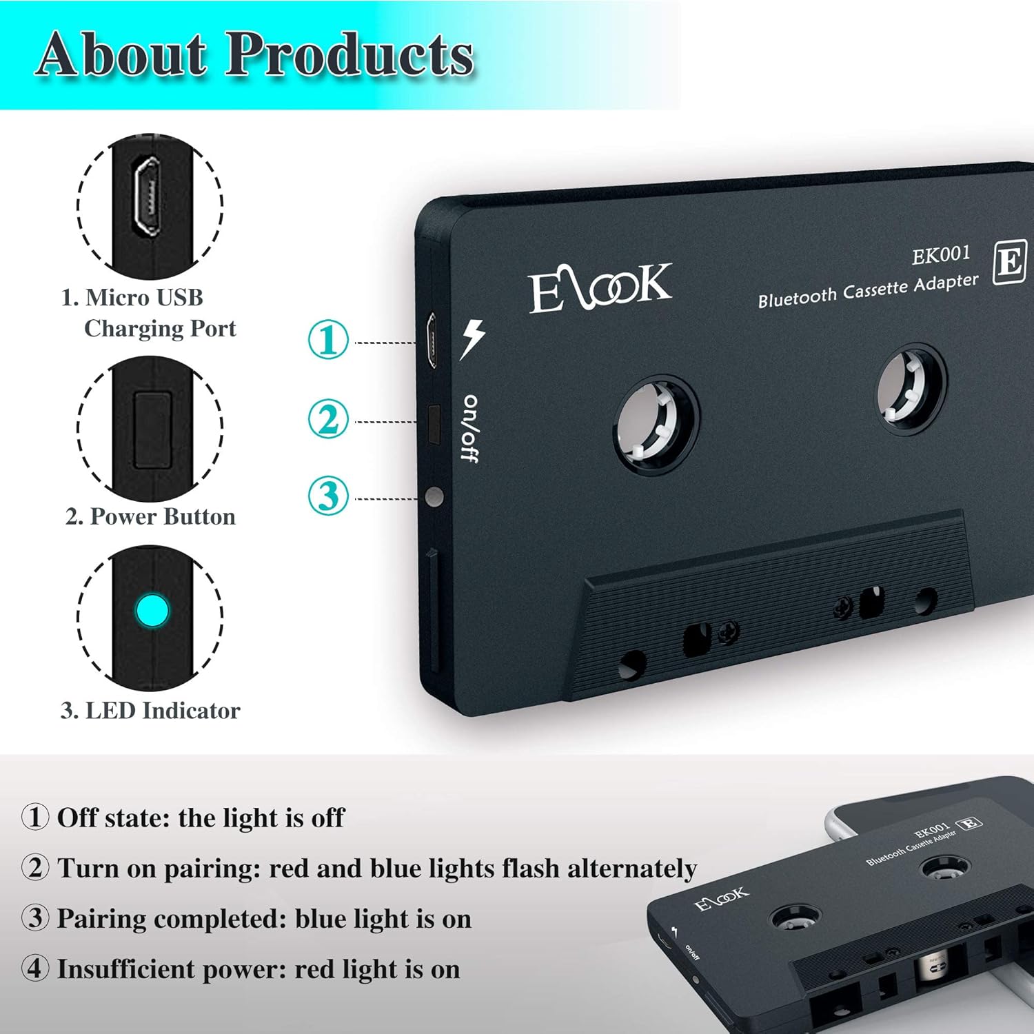 Bluetooth Cassette Receiver with Aux Adapter G799