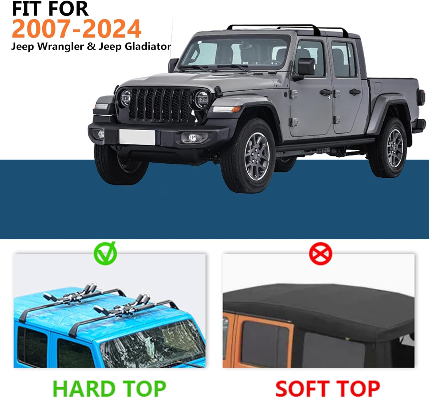 Roof Rack Cross Bars for Jeep Gladiator 2020-2023 & Wrangler 2007-2023, Heavy Duty Aluminum, Max Load 260lbs P648