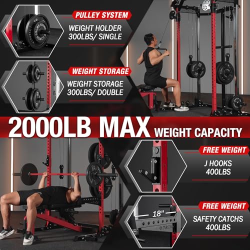 Power Cage Squat Rack with Dual Pulley Cable Crossover System E781