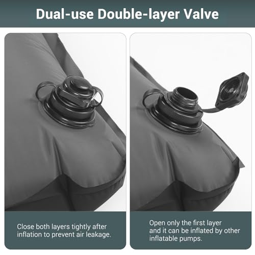 Double Sleeping Pad for Camping, 4" Self Inflating with Pillow and Foot Pump V3853