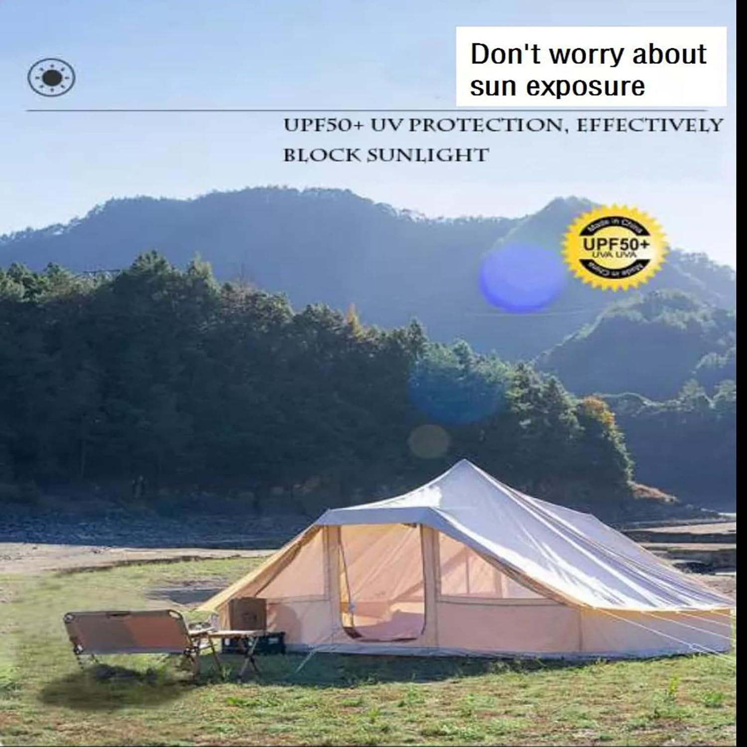 Outdoor Camping Tent, Double Door Family Hut Tent, Khaki I7898