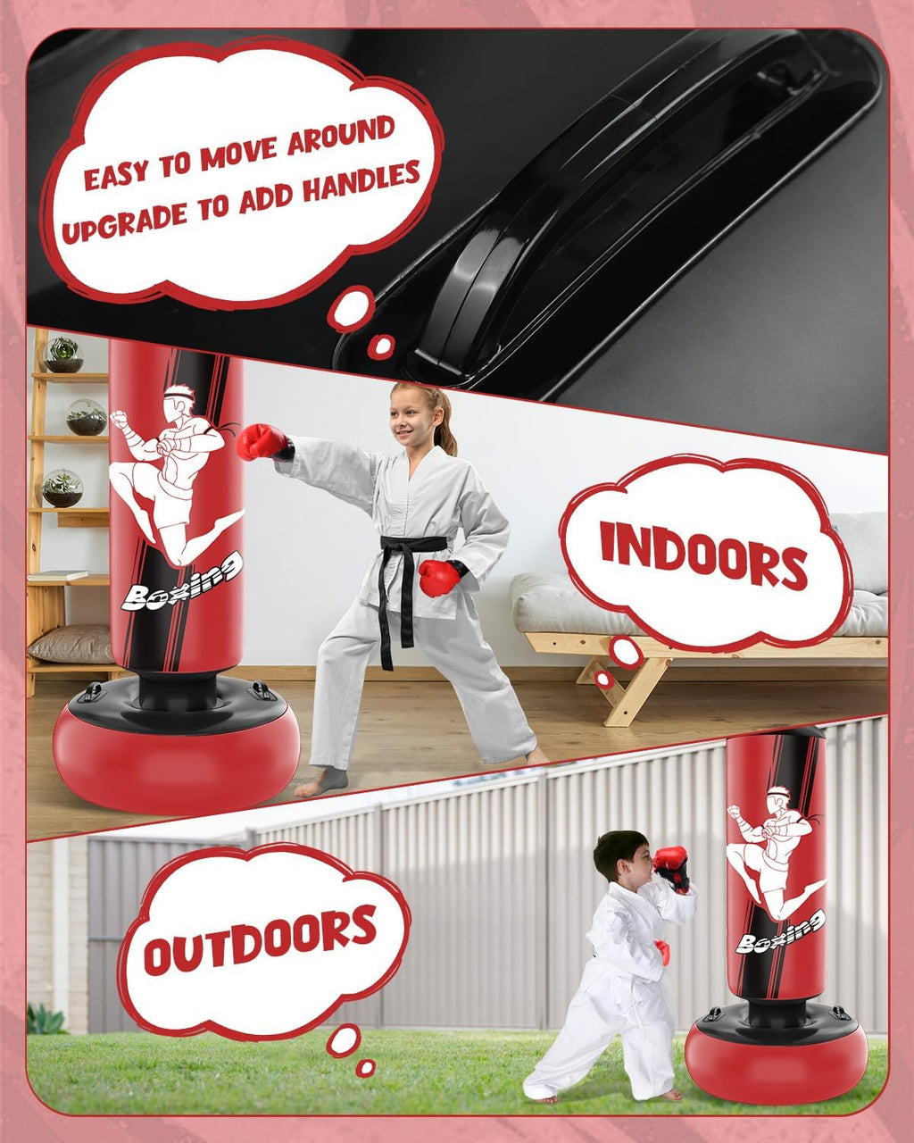 Inflatable Punching Bag for Kids with Boxing Gloves, Freestanding, 66 Inch X8644