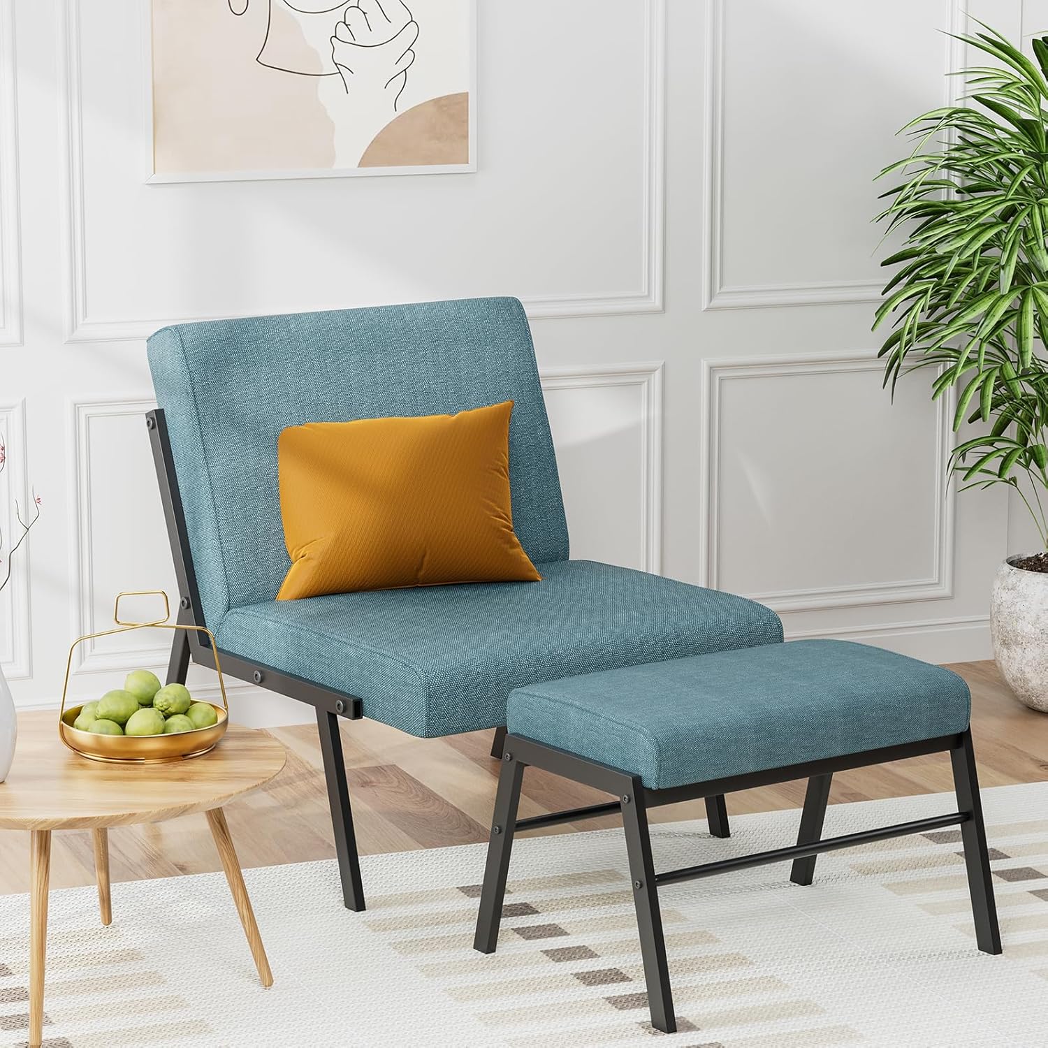 Modern Linen Accent Chair with Ottoman B1589