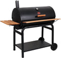 Char-Griller® Outlaw Charcoal Grill and Smoker with Cast Iron Grates, Warming Rack, Premium Wood Shelves and 950 Cooking Square Inches in Black, Model 2137