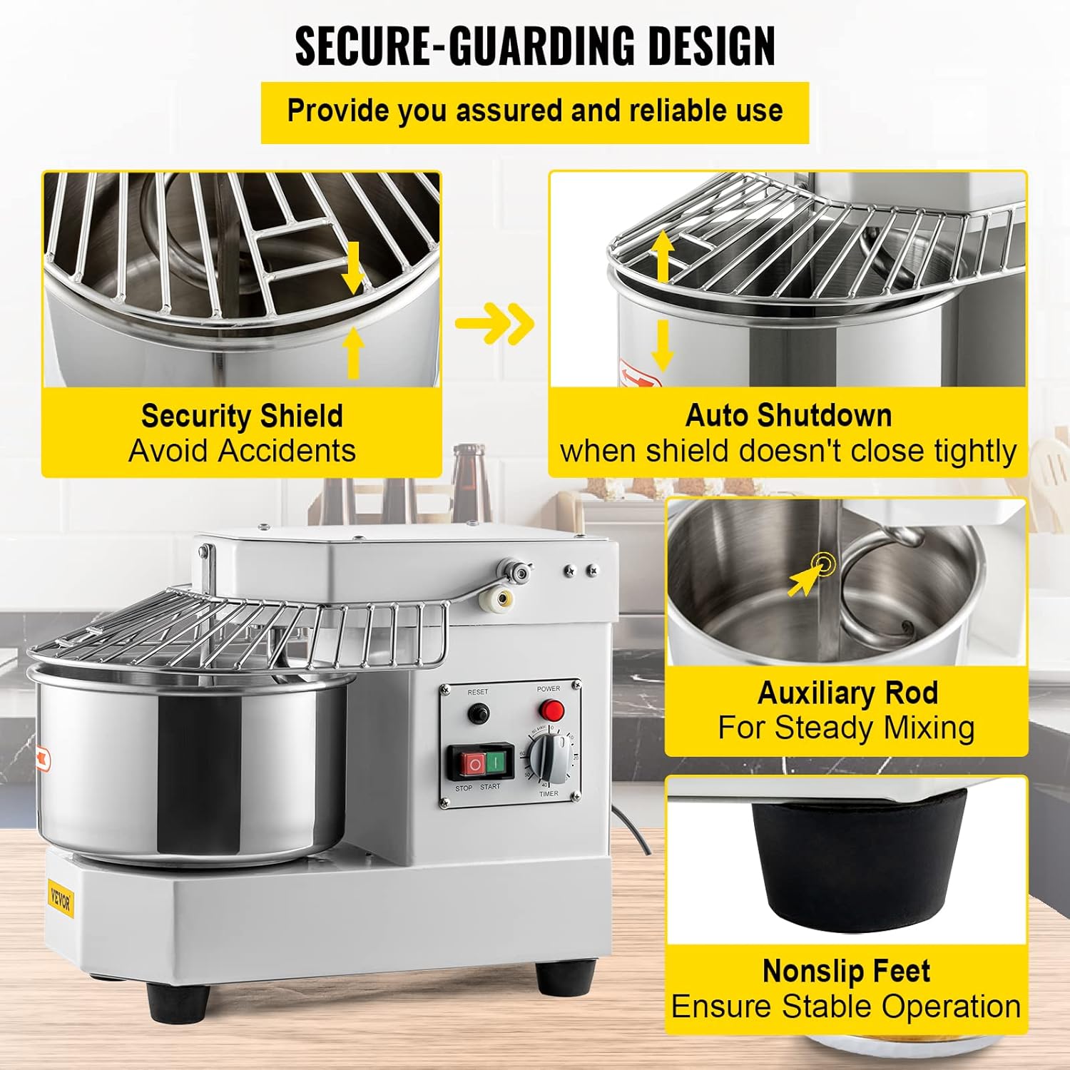 Commercial Food Mixer, 7.3Qt, 450W, Dough Kneading Machine with Stainless Steel Bowl U299760