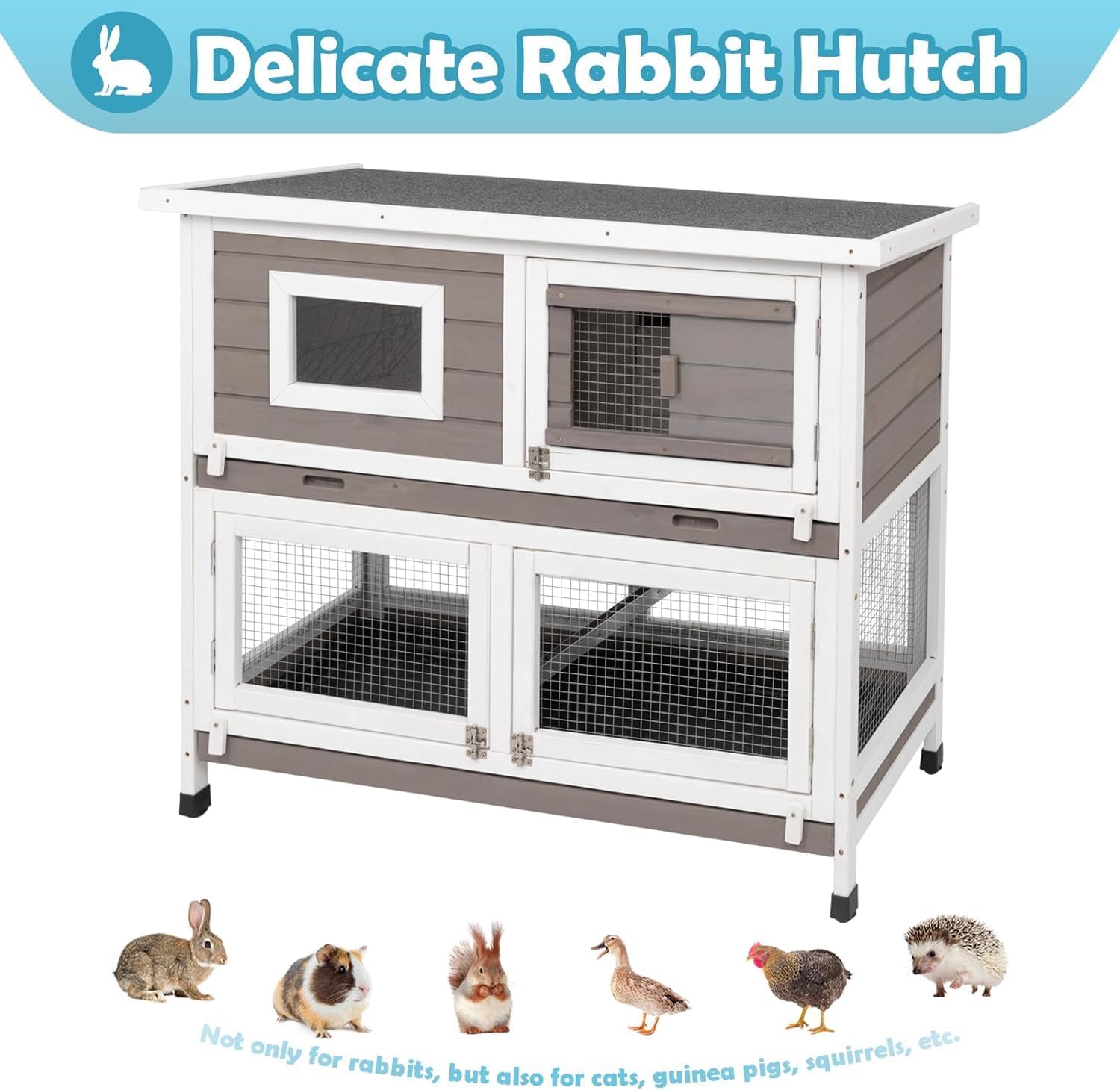 Rabbit Hutch Indoor Outdoor Bunny Cage on Wheels Two Story Weatherproof with 2 No Leak Trays E4948
