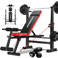 OPPSDECOR Weight Bench Set with Squat Rack, 6 in 1 600lbs Foldable Bench Press Set With Removable Leg Catch, Adjustable Incline Flat Decline Sit Up Workout Bench, Strength Training for Home Gym