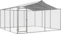 Large Outdoor Dog Kennel with Roof, Chain Link Enclosure Pen Dogs Cage Fence House with Lock, Anti Rust Weather Resistant Galvanized Steel for Backyard, 177.6 x 177.6 x 91.2 Inch