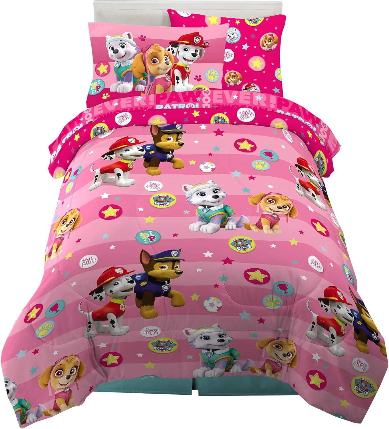 Girls Twin Bedding Set with Reversible Comforter, Sheets, Pillowcase & Curtains U202
