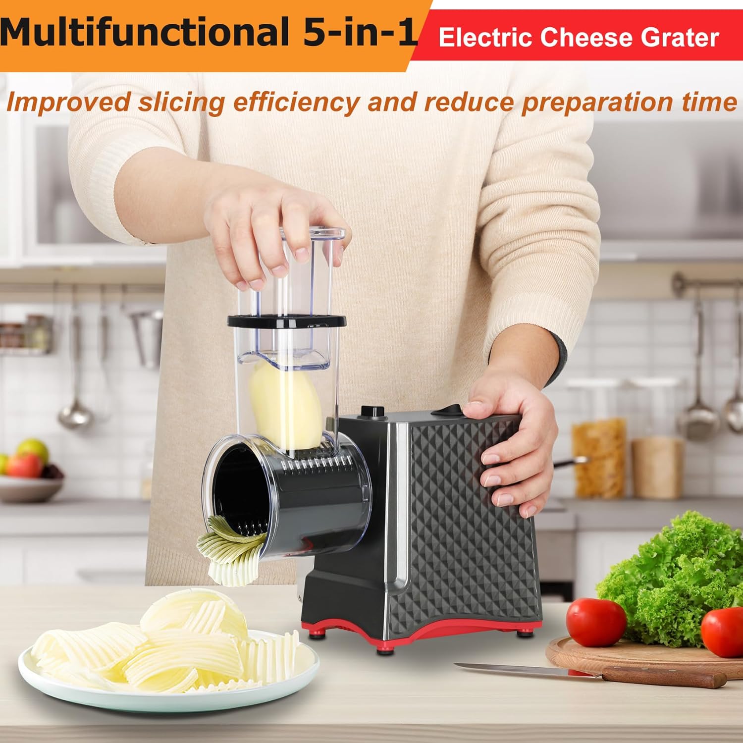 Electric Cheese Grater for Block Cheese, Potato, Carrots with 5 Blades A5105