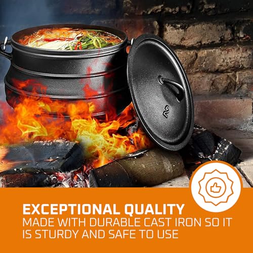 Pre-Seasoned Cast Iron Cauldron with Lid, 3 Legs, 10 Quarts U150