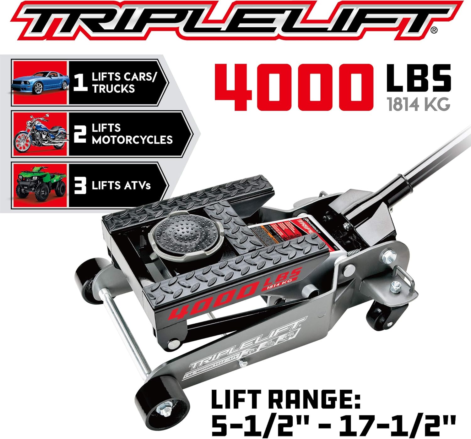 2 Ton Triple Lift Floor Jack for Cars, Trucks, Motorcycles A130712