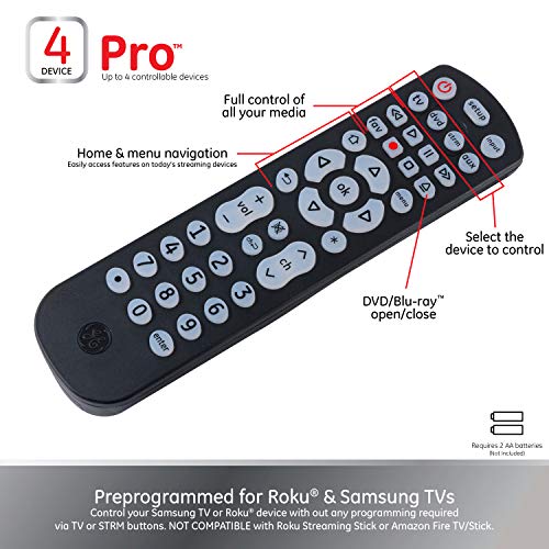 Universal Remote Control for Smart TVs, Streaming Players, Blu-Ray and DVD B91583
