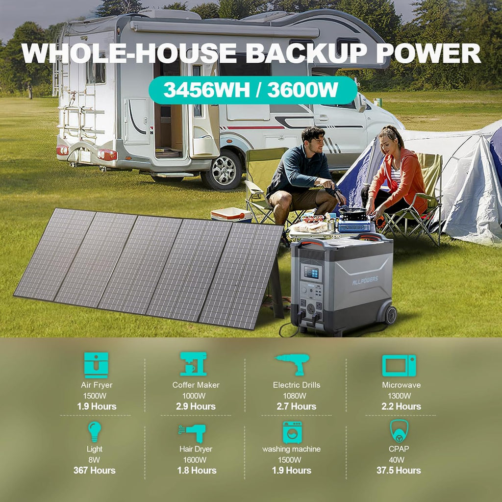 Portable Power Station 3456Wh LiFePO4, 3600W AC Output, Solar Generator for Home RV Camping S745253