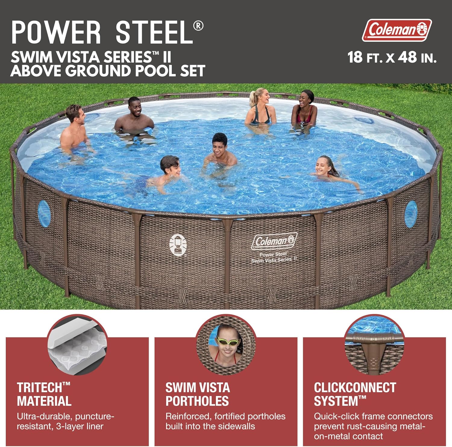 18' x 48" Above Ground Outdoor Swimming Pool Set with Filter Pump and Ladder O786025