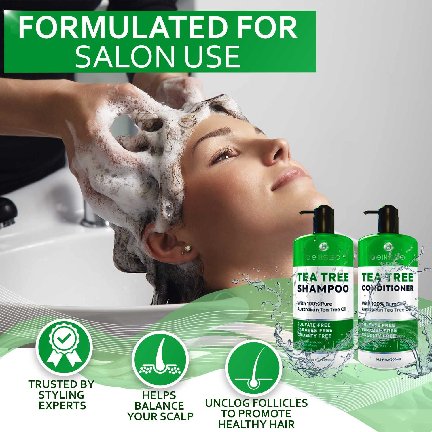 Tea Tree Oil Shampoo and Conditioner Set for Dandruff and Itchy Scalp D89879