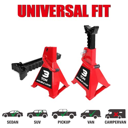 Steel Car Jack Stands 2 Ton Capacity, Red, 1 Pair C69036