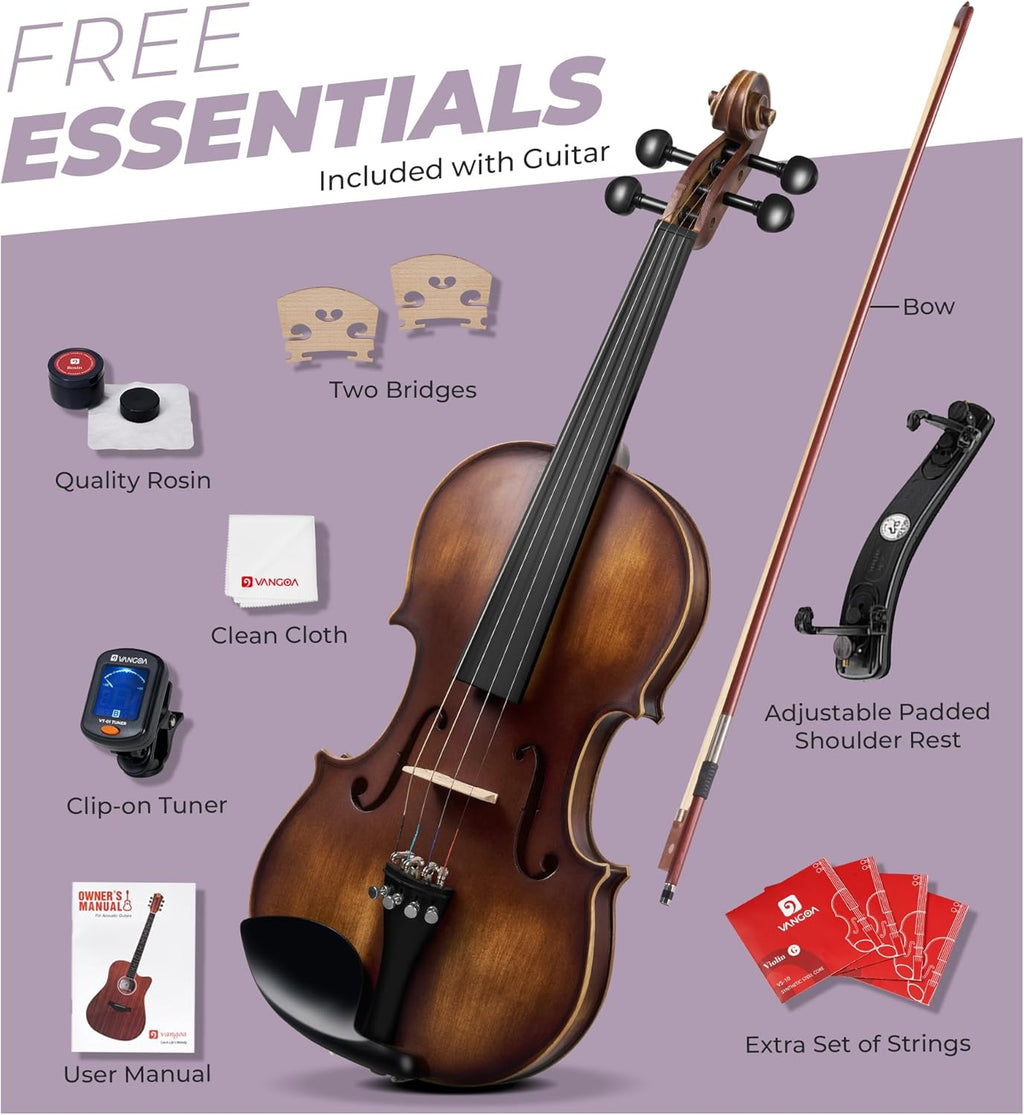 Solid Wood Violin 4/4 Full Size Set with Hard Case for Beginners E8640