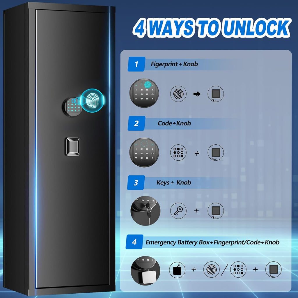 Large Unassembled Gun Safe with Fingerprint Access, Removable Shelf and Pistol Bag I829298
