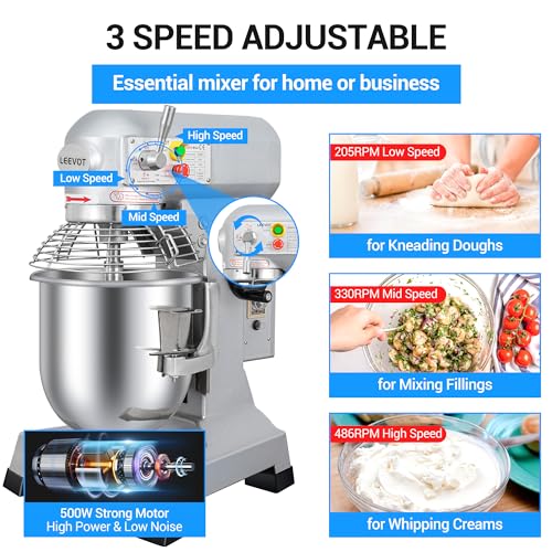 15Qt 600W Commercial Food Mixer, 3-Speed Stand Mixer with Stainless Steel Bowl D9146