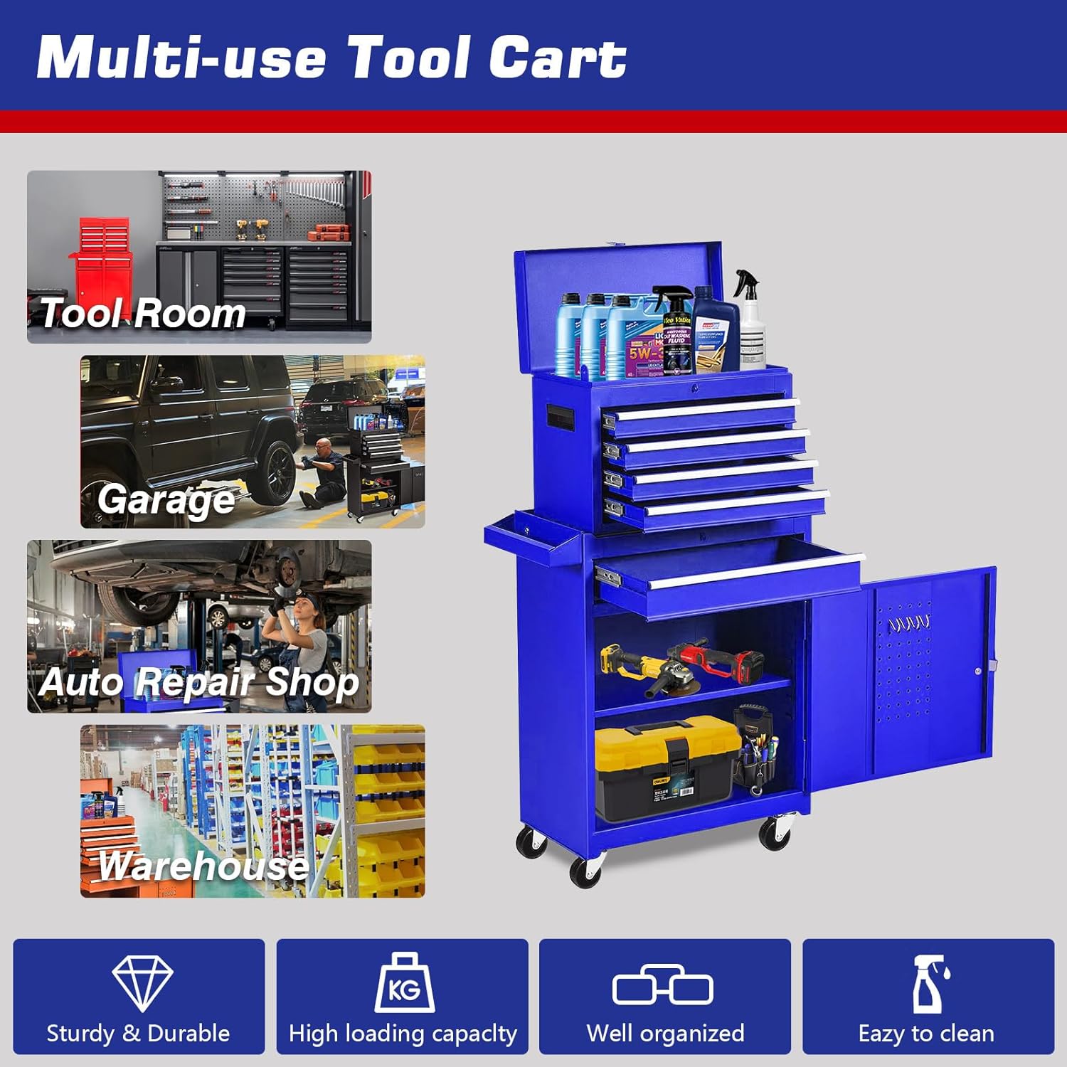 Rolling Tool Chest with 5 Drawers and Adjustable Shelf J882433