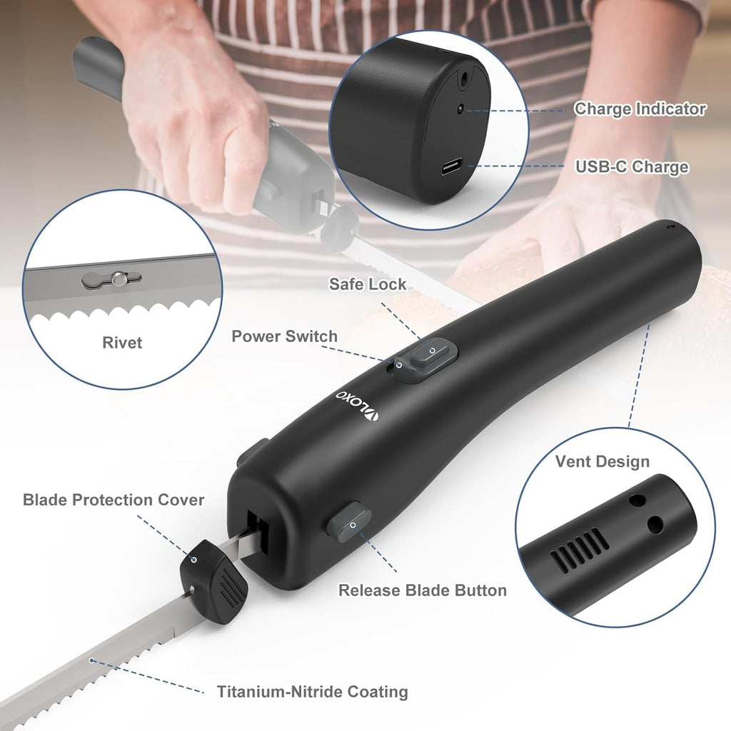 Cordless Electric Knife Rechargeable with Safety Lock and 2 Blades M315