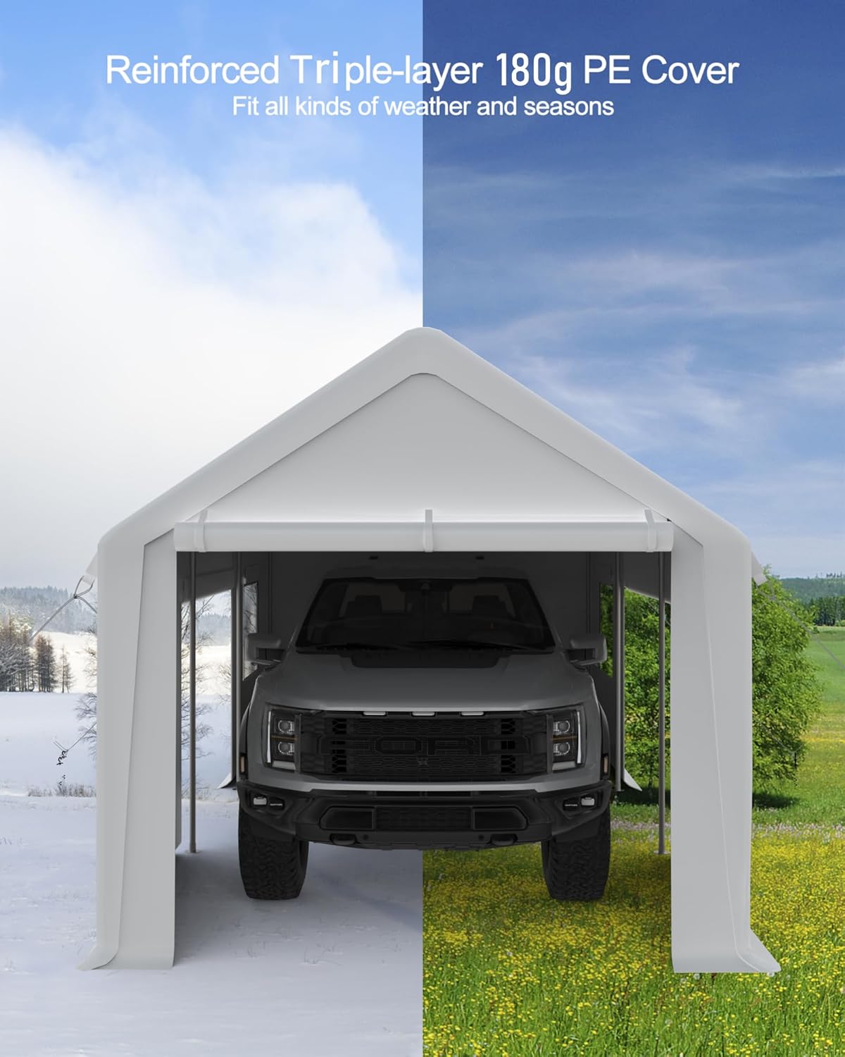 Carport 13x20 Portable Garage, Heavy Duty Canopy with Steel Poles, 4 Roll-up Doors S254110