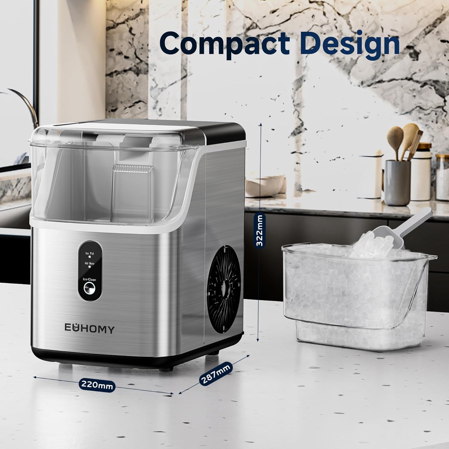 Nugget Ice Maker Countertop, 34lbs/24H Soft Pellet Ice with Self-Cleaning, Ice Scoop and Basket R8472