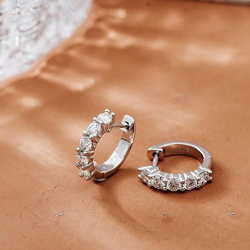 Moissanite Hoop Earrings for Women Men, Sterling Silver Plated 18K White Gold K2817