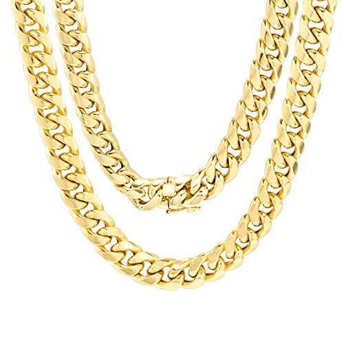 Nuragold 14k Yellow Gold 9mm Thick Miami Cuban Link Chain Necklace, Mens Jewelry Box Clasp 18" 20" 22" 24" 26" 28" 30"
