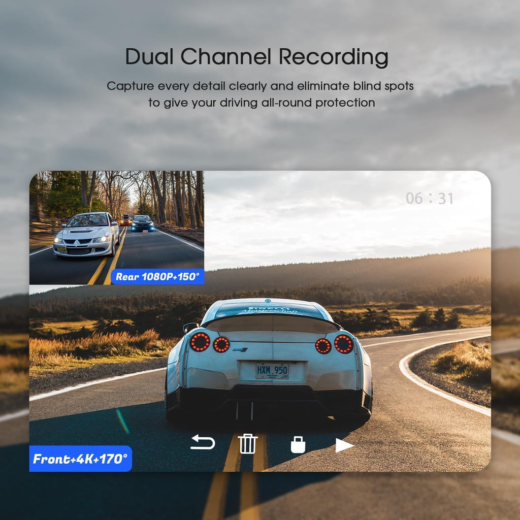 4K/1080P Dual Dash Camera, Front and Rear, Wi-Fi, Night Vision, Parking Mode W825410
