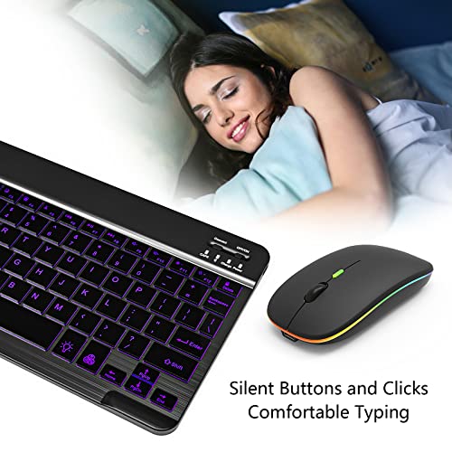 Bluetooth Keyboard and Mouse Combo for iPad, iPhone, Android Tablet, Slim Rechargeable, Black B207