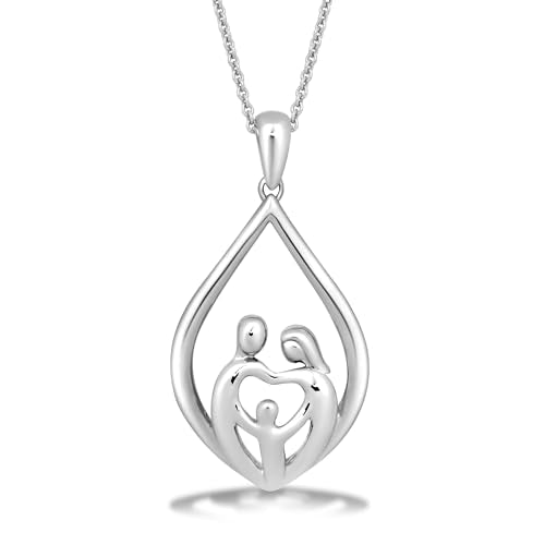 Jewelili Parent and Children Family Necklace Pendant in Sterling Silver 18" Rolo Chain