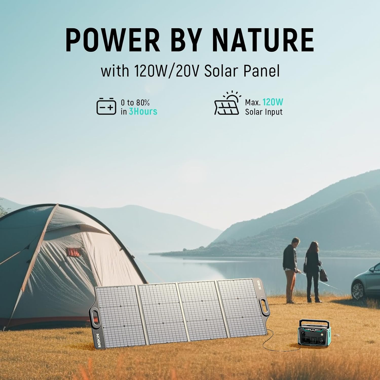 300W Portable Power Station with 120W Foldable Solar Panel for Camping and Outages B97807
