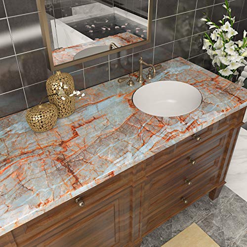 Teal Marble Peel and Stick Wallpaper for Countertops Z74998