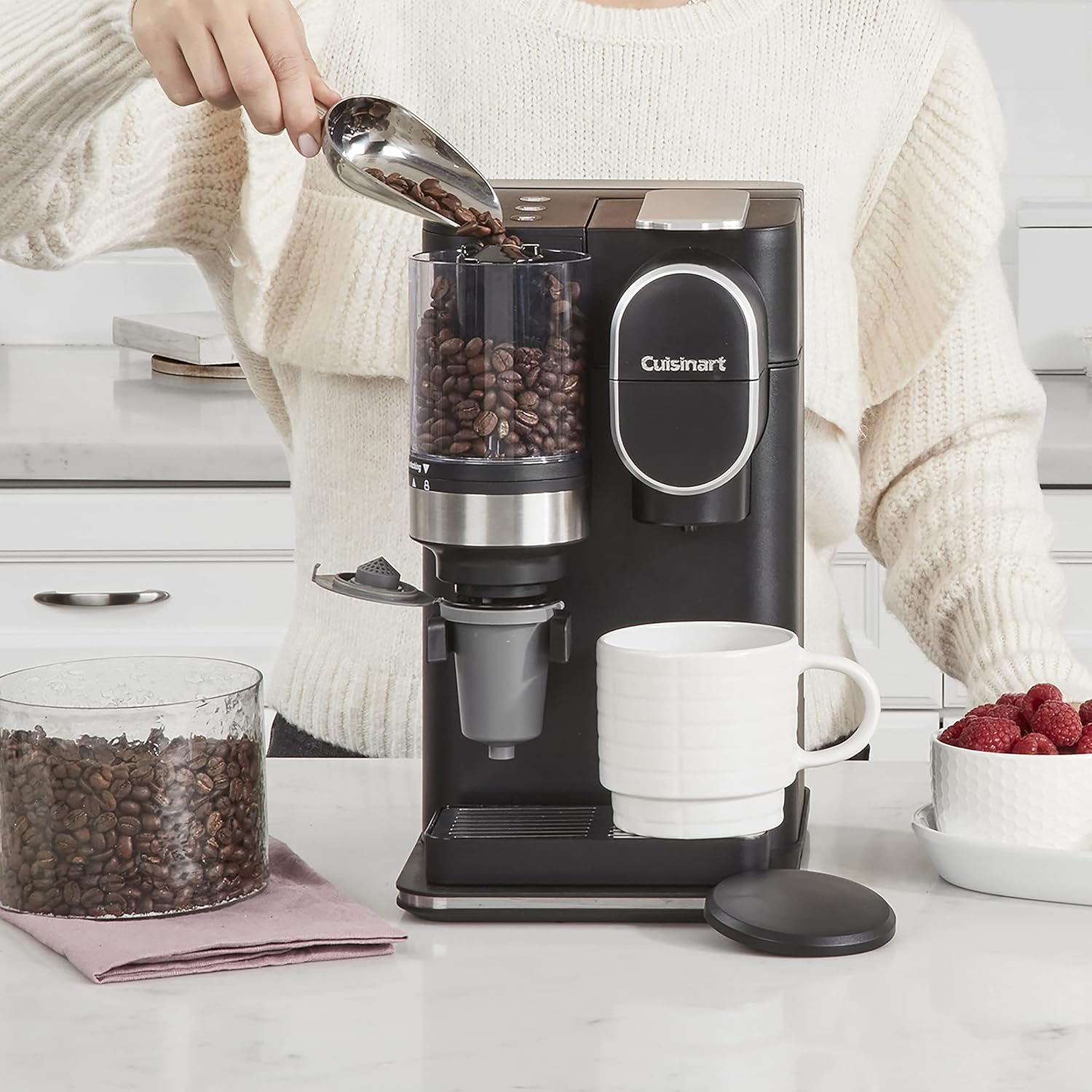 Single Serve Coffee Maker with Reusable Filter Cup and Burr Grinder K462