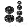 Olympic Weight Set With Bar - Commercial Grade, Rubber Coated Olympic Grip Weight Plates, Barbell, and Spring Clips - Perfect Home Gym Workout Set